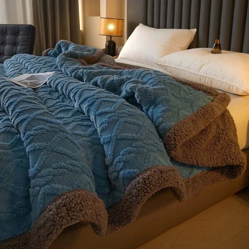 Cable Knit Sherpa Throw Blanket with Cozy Sherpa Lining