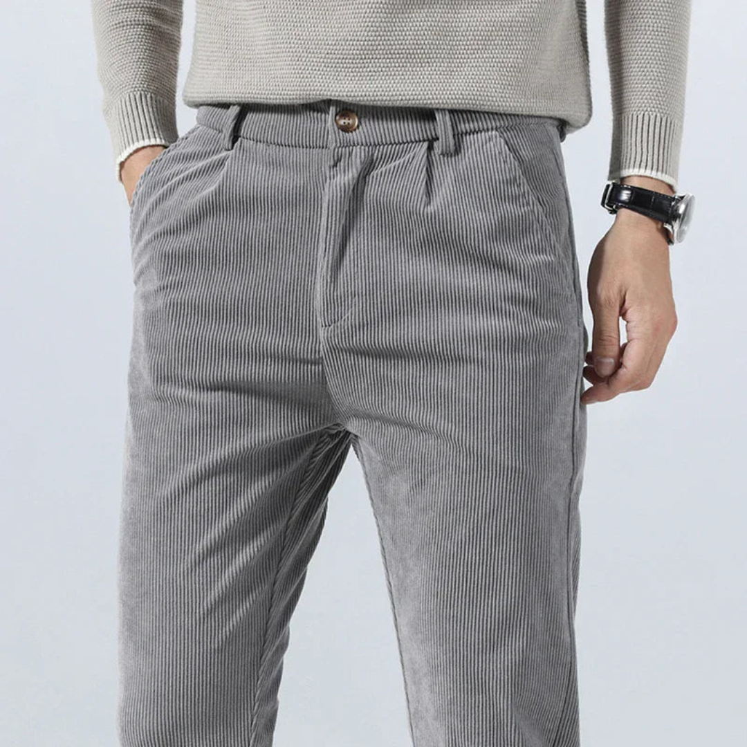 Joshua Ribbed Pleated Corduroy Trousers | Belt Loops Full-Length Corduroy Trousers