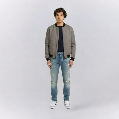 Arthur Regular Fit Bomber Jacket | Geometric Print Ribbed Collar Jacket