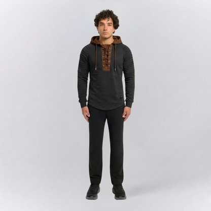 Arthur Slim Fit Hoodie | Hooded Lace-Up Neck Ribbed Hip-Length Hoodie