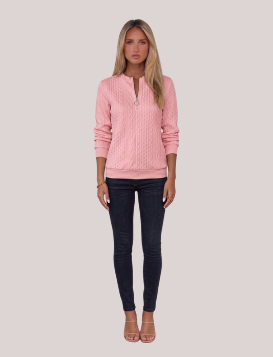 Luna Cable Knit Pullover | Zip Neck Sweater