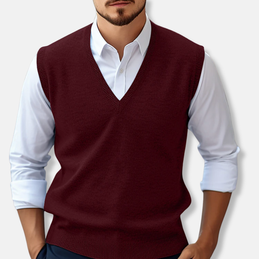 Joshua Ribbed V-Neck Sweater Vest | Regular Fit Sleeveless Sweater Vest