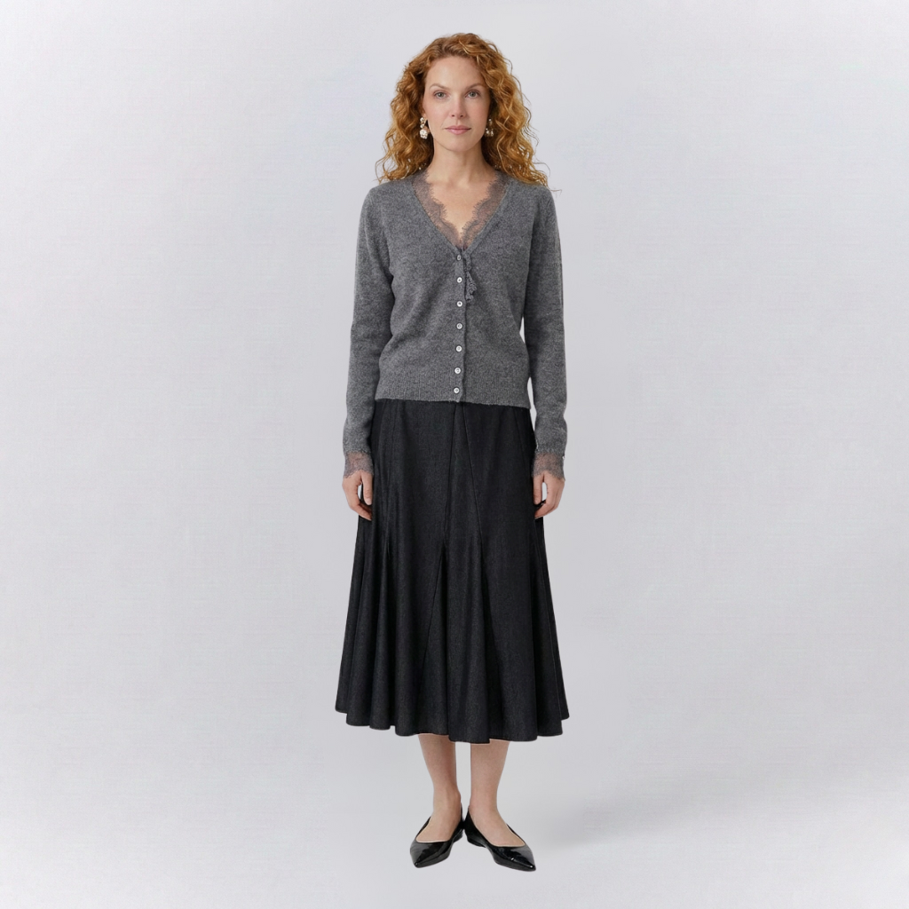 Rosie Elegent Fitted Cardigan | Lace Trim Button Front Cardigan