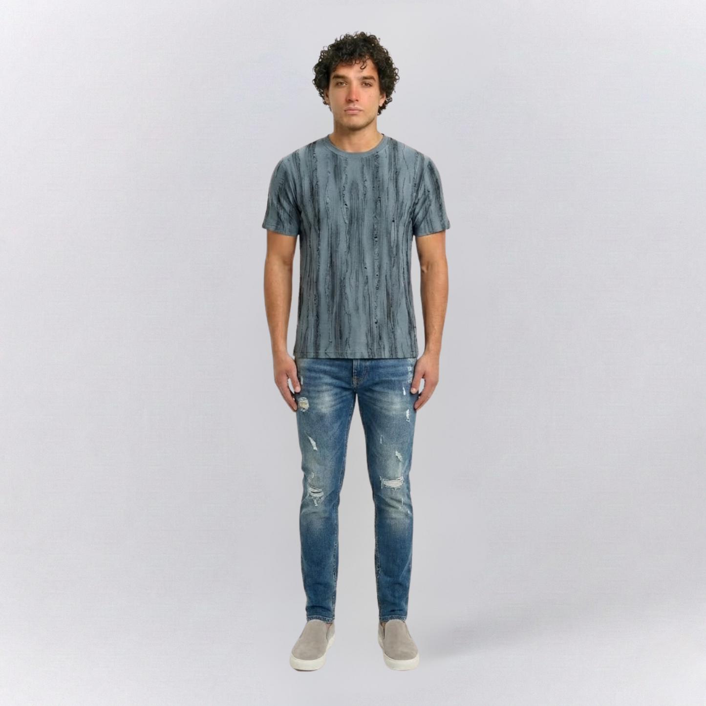 Distressed Short-Sleeved Crew-Neck Shirt