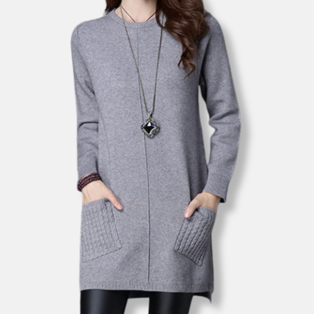 Isabella Relaxed Fit Sweater Dress | Crewneck Long Sleeve Dress