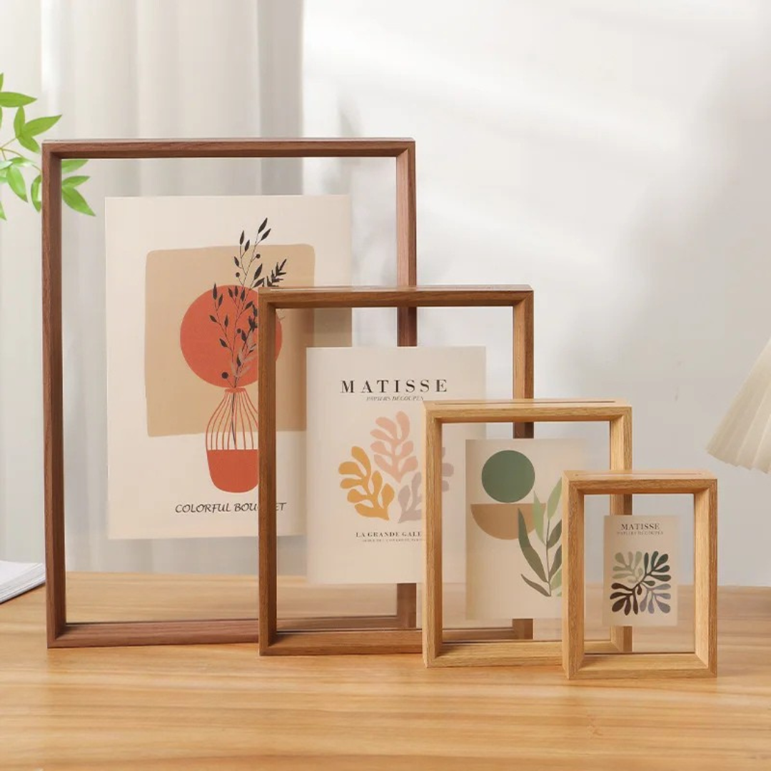 Minimalist Double-Sided Acrylic Photo Frame With Wooden Frame