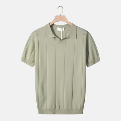 William Ribbed V-Neck Knit Polo | Collared Short Sleeve Polo