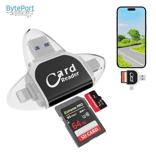BytePort 4-in-1 SD card reader - USB-C & USB 3.0