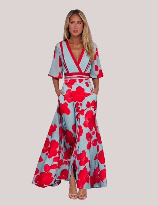 Floral V-Neck Dress | Elegant Long Style
