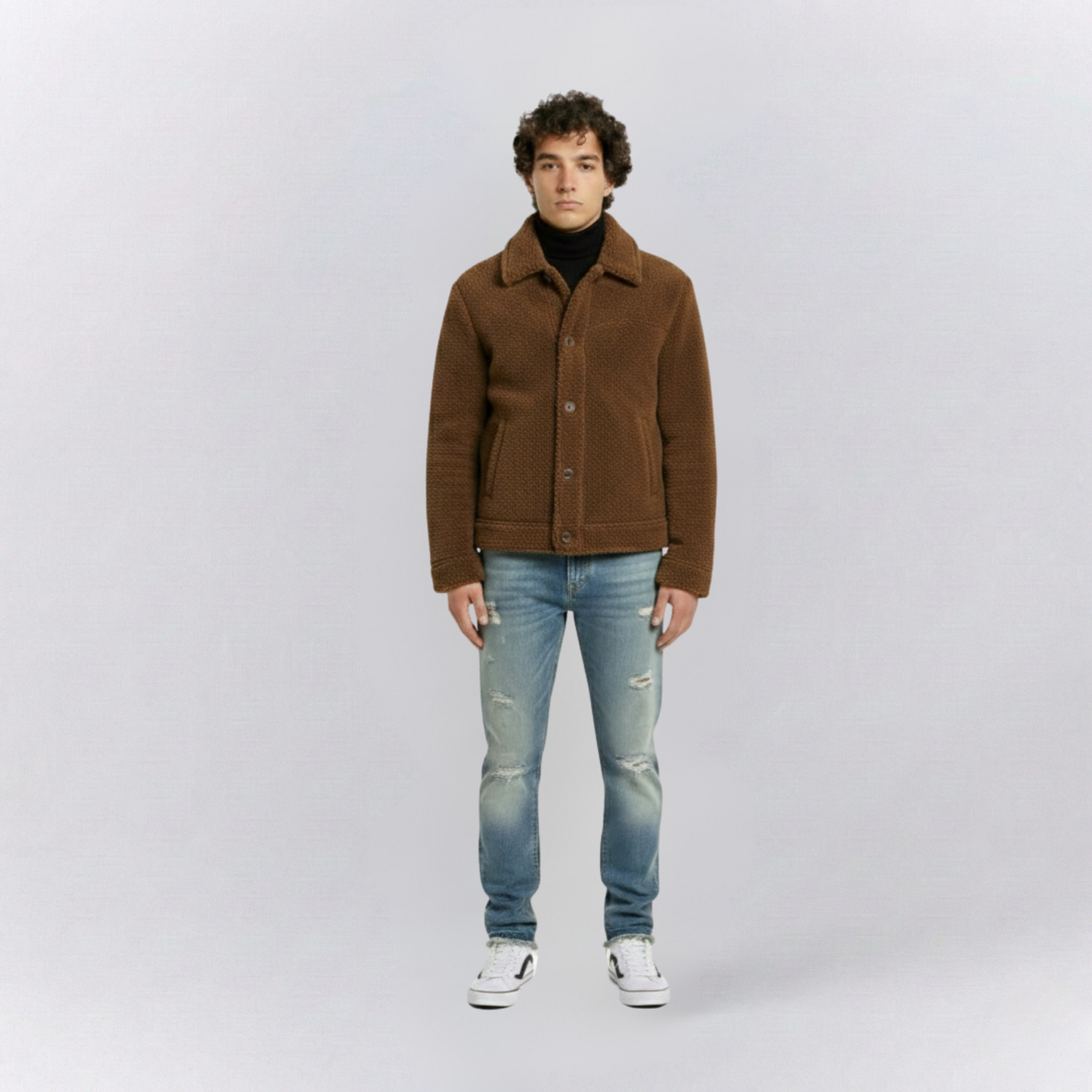 Oscar Relaxed Fit Sherpa Jacket | Collared Button Front Sherpa Jacket