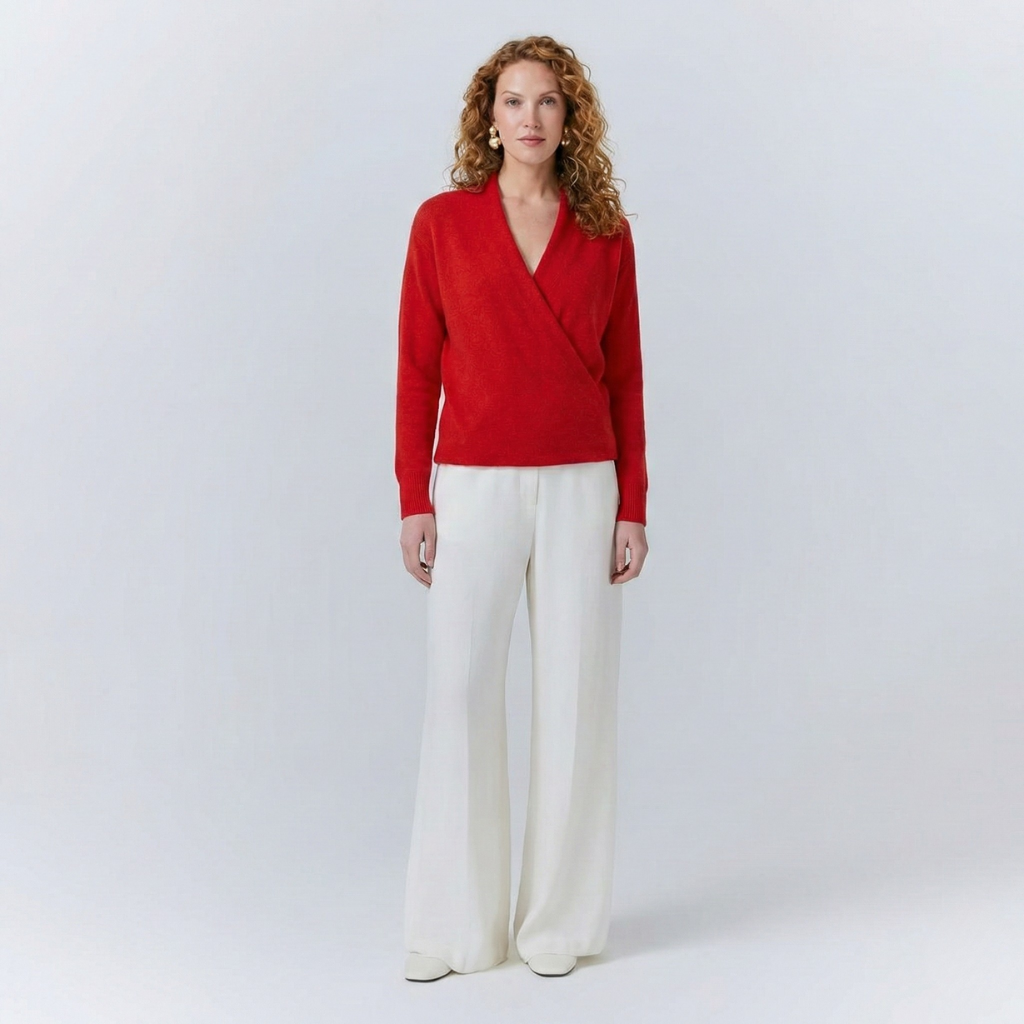 Isla Relaxed Wrap Sweater | Ribbed V-Neck Hip-Length Sweater