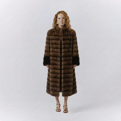Isla Relaxed Fit Coat | Collarless Paneled Contrasting Trim Formal Coat
