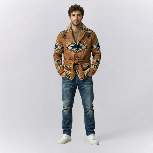 Leo Shawl Collar Cardigan | Button Front Belted Hip-Length Cardigan