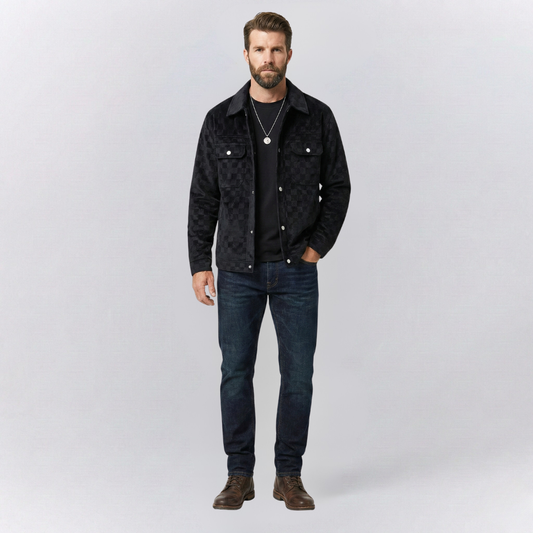 Leo Relaxed Fit Trucker Jacket | Checkered Button Front Trucker Jacket