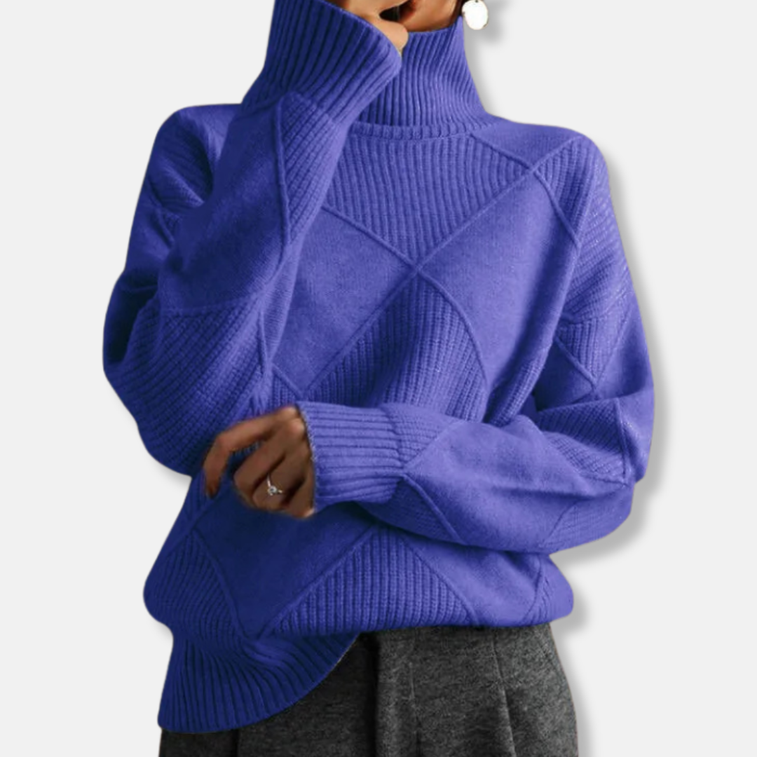 Sienna Relaxed Fit Turtleneck Sweater | Ribbed Diamond Knit Sweater