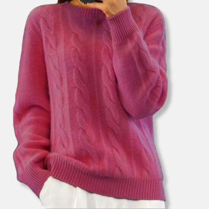 Isla Relaxed Fit Cable Knit Sweater – Crewneck Long Sleeve Design