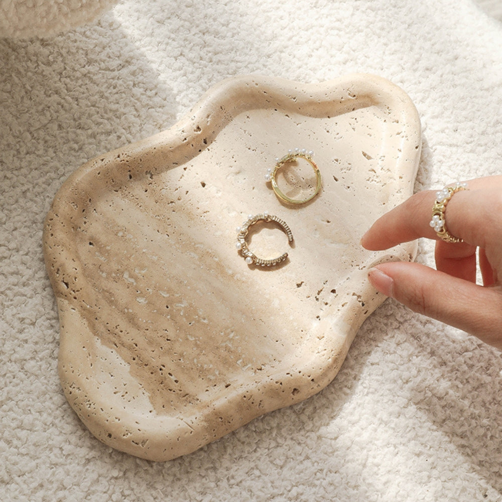 Minimalist Organic Stone Jewelry Tray With Natural Texture