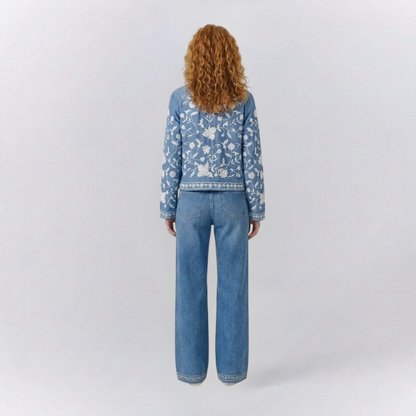 Isabella Embroidered Relaxed Fit Jacket | Casual Floral Button Front Jacket