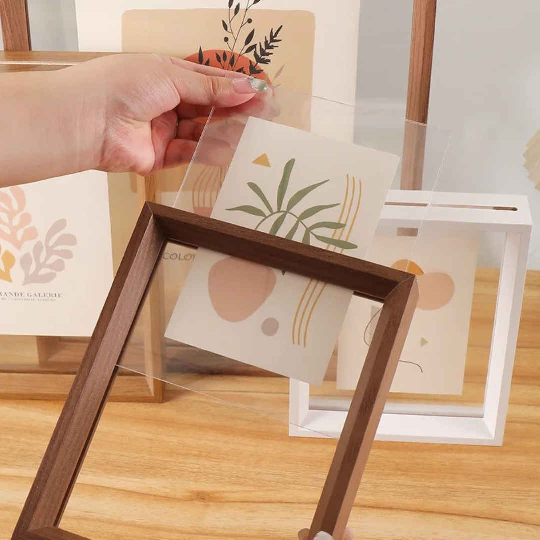 Minimalist Double-Sided Acrylic Photo Frame With Wooden Frame
