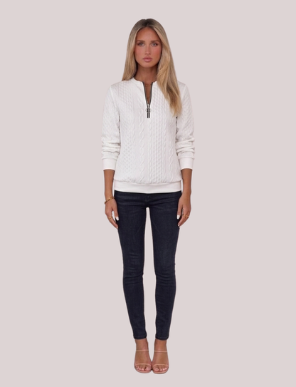 Luna Cable Knit Pullover | Zip Neck Sweater