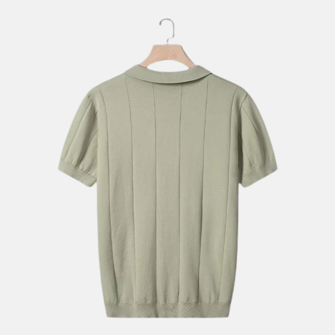 William Ribbed V-Neck Knit Polo | Collared Short Sleeve Polo