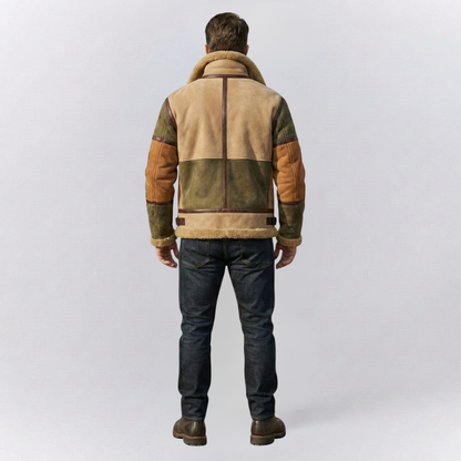 Oliver Relaxed Fit Shearling Jacket | Color Block Zip Front Jacket