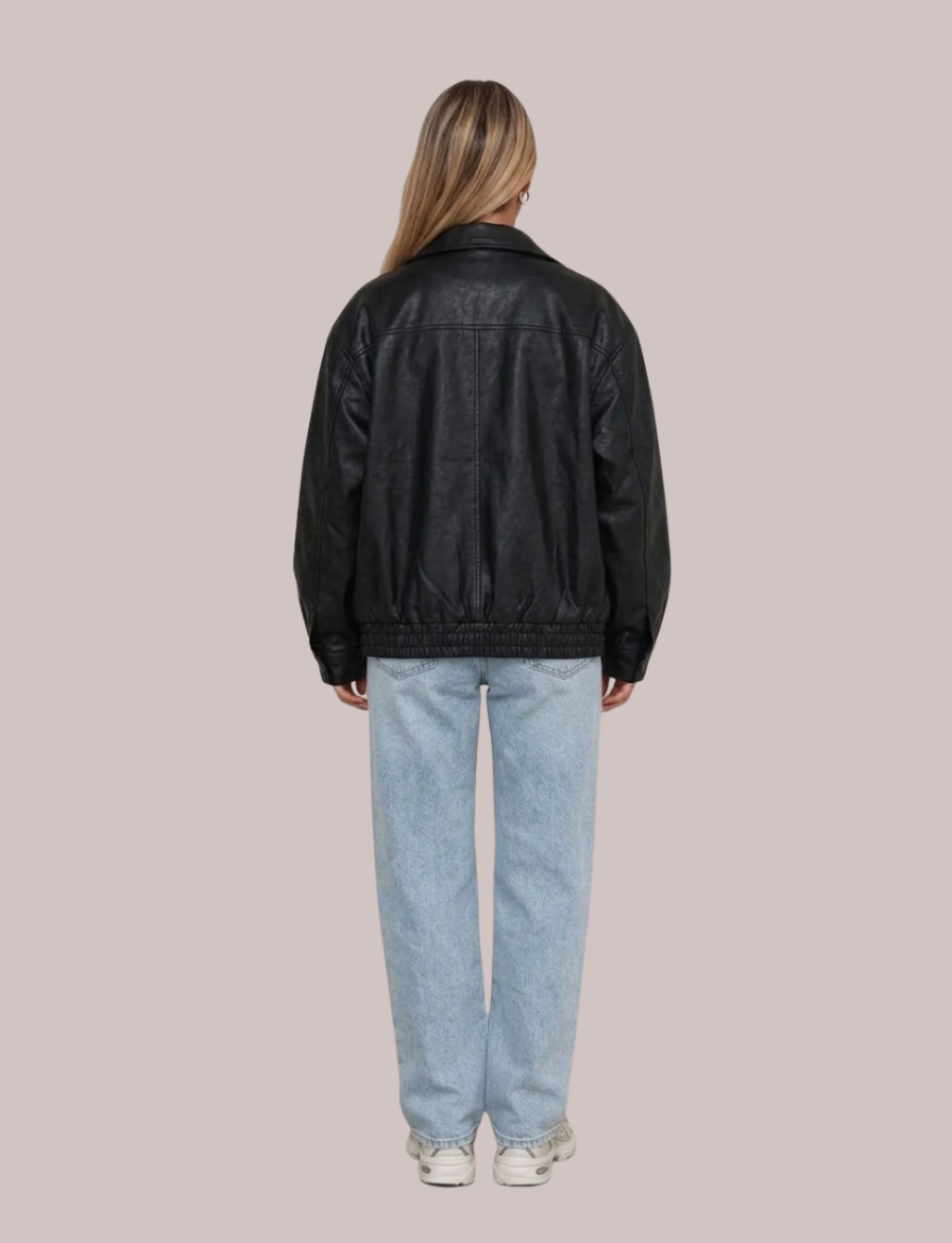 Ruby Oversized Bomber Jacket | Leather Zip Pocket