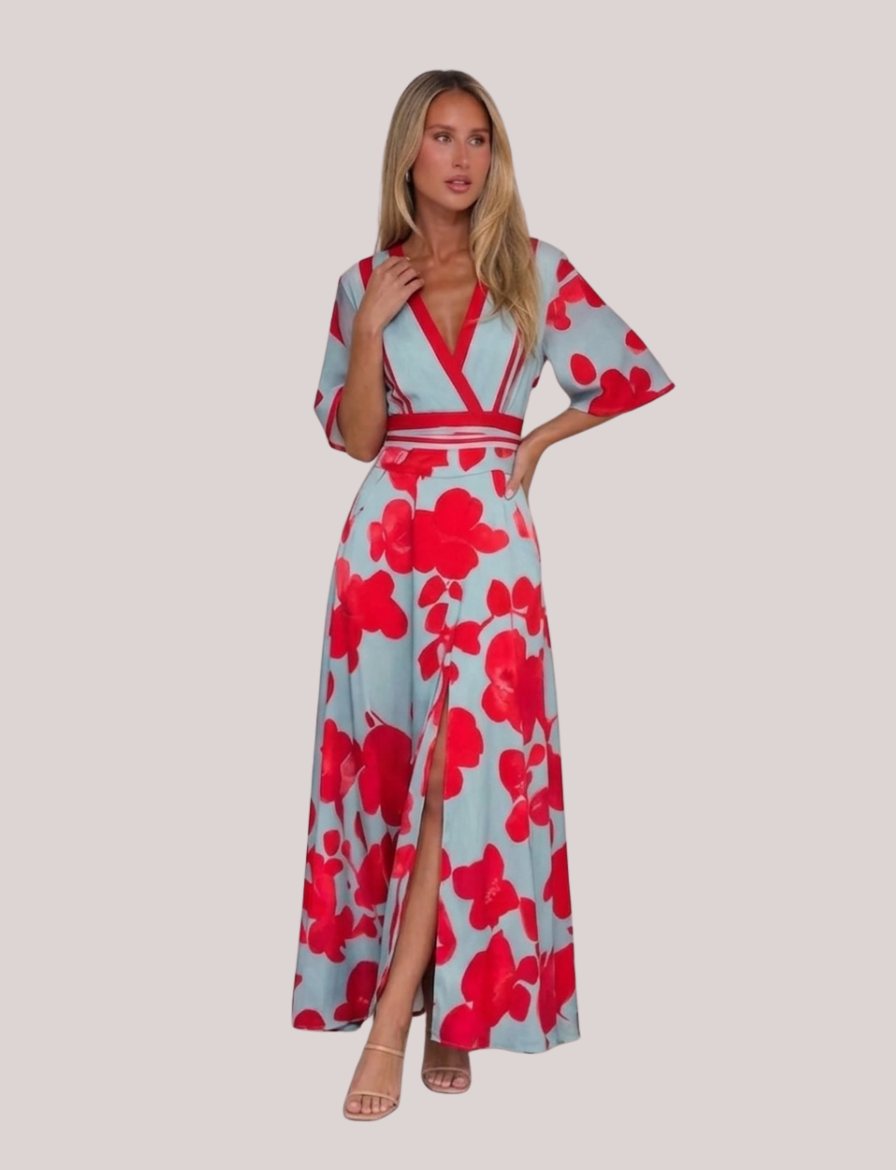 Floral V-Neck Dress | Elegant Long Style