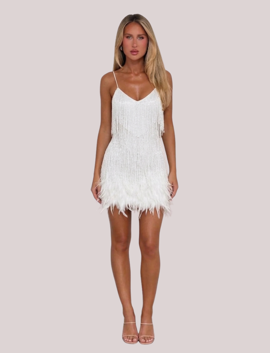 Margaret Fringe Cocktail Dress | Feather Tassel Elegant