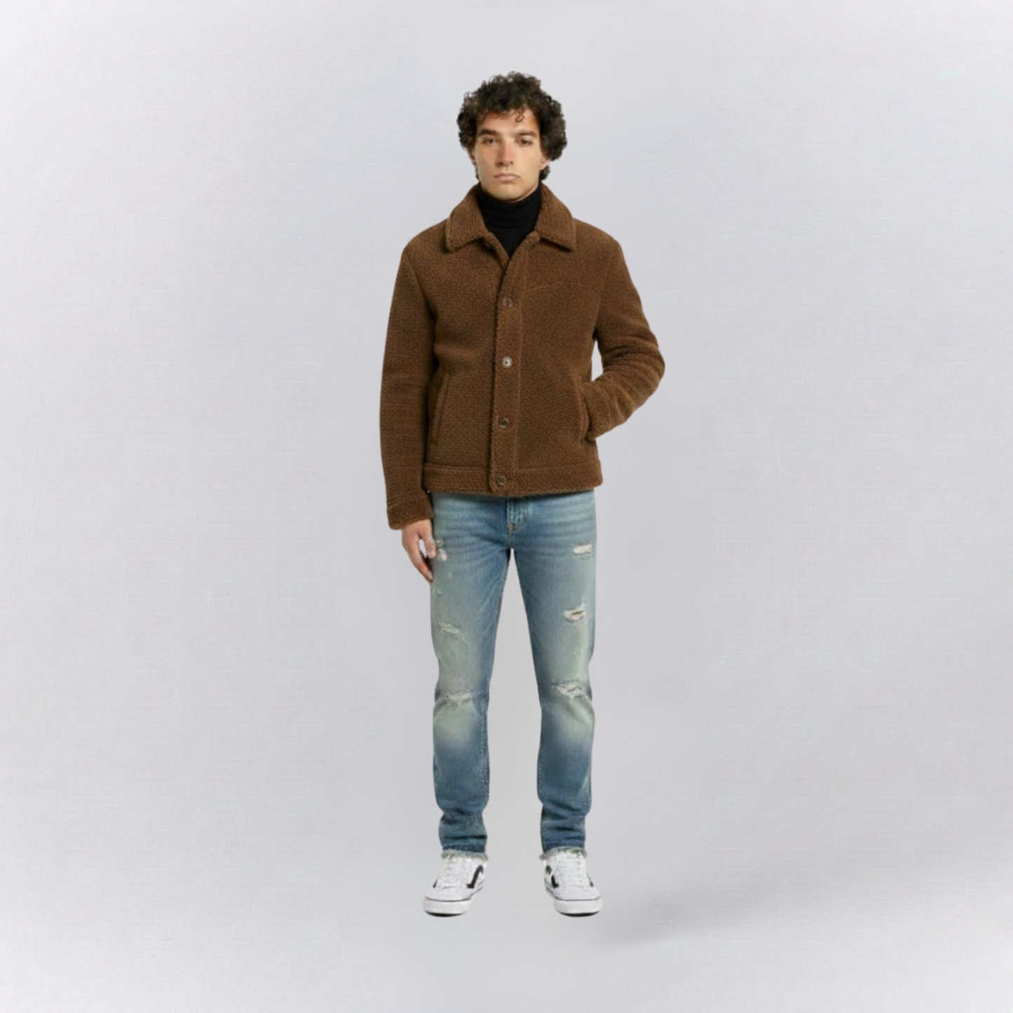 Oscar Relaxed Fit Sherpa Jacket | Collared Button Front Sherpa Jacket