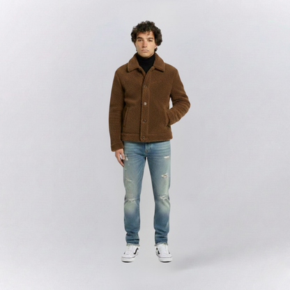 Oscar Relaxed Fit Sherpa Jacket | Collared Button Front Sherpa Jacket