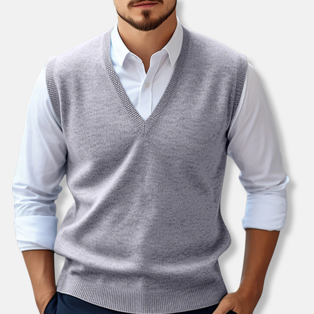 Joshua Ribbed V-Neck Sweater Vest | Regular Fit Sleeveless Sweater Vest