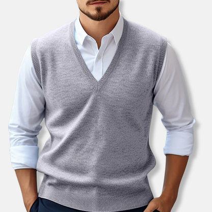 Joshua Ribbed V-Neck Sweater Vest | Regular Fit Sleeveless Sweater Vest