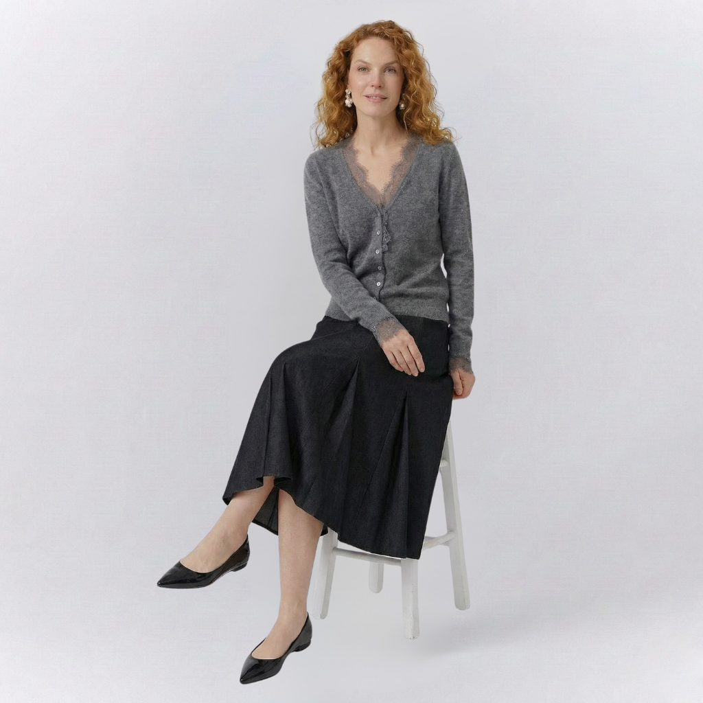 Rosie Elegent Fitted Cardigan | Lace Trim Button Front Cardigan