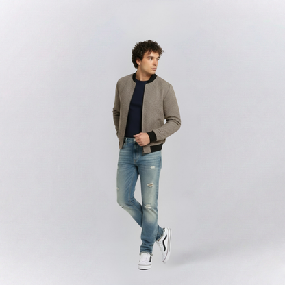 Arthur Regular Fit Bomber Jacket | Geometric Print Ribbed Collar Jacket