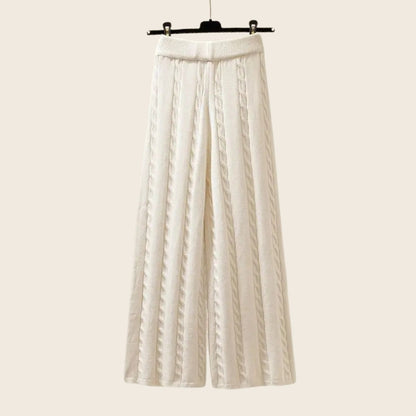 Amelia Wide-Leg Knit Trousers Three-Piece Set | Ribbed Cable Knit Casual Set