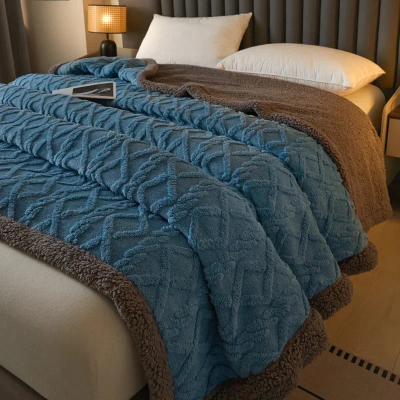 Cable Knit Sherpa Throw Blanket with Cozy Sherpa Lining