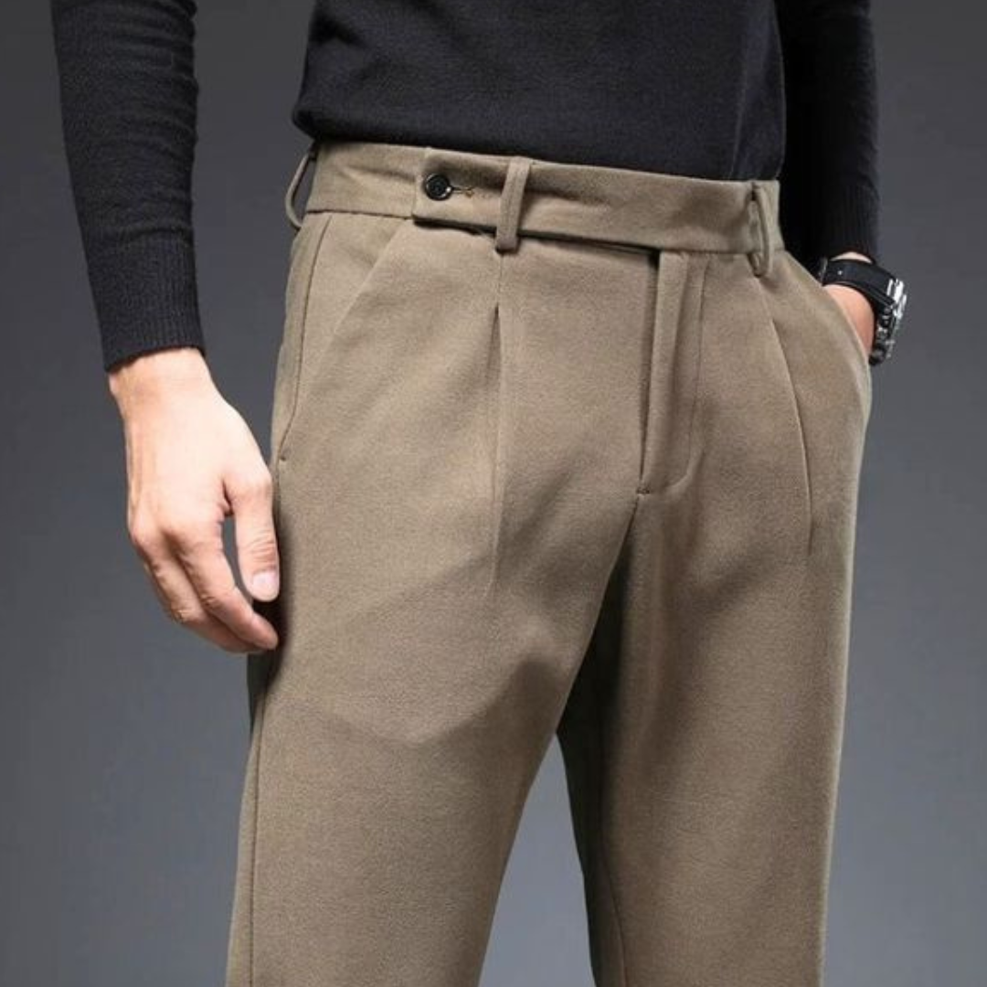 Oliver Tapered Fit Pleated Trousers | Cuffed Tab Waist Trousers