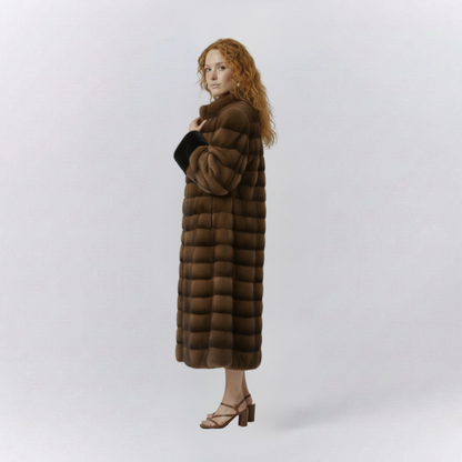 Isla Relaxed Fit Coat | Collarless Paneled Contrasting Trim Formal Coat