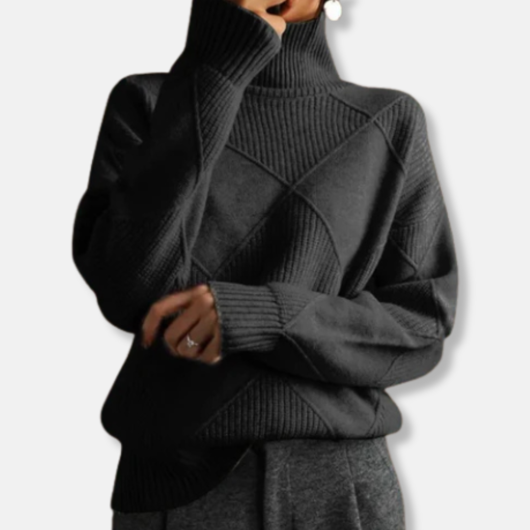 Sienna Relaxed Fit Turtleneck Sweater | Ribbed Diamond Knit Sweater