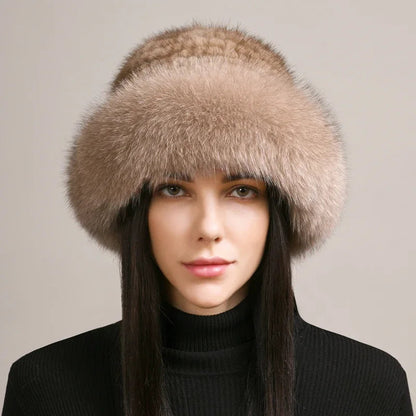 Isabella Round Crown Fur Hat | Fur Brim Solid Fur Hat