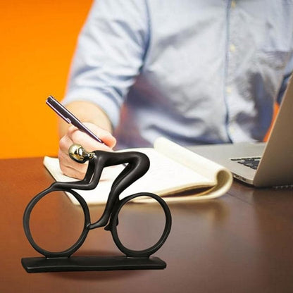 Nordic Metal Cyclist Sculpture With Abstract Form