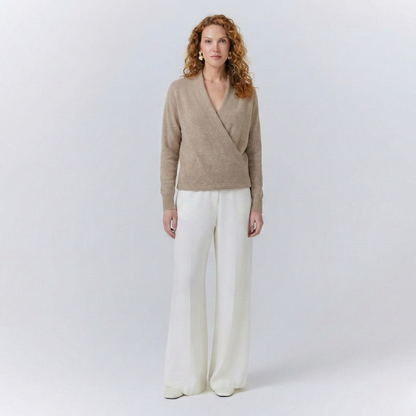 Isla Relaxed Wrap Sweater | Ribbed V-Neck Hip-Length Sweater