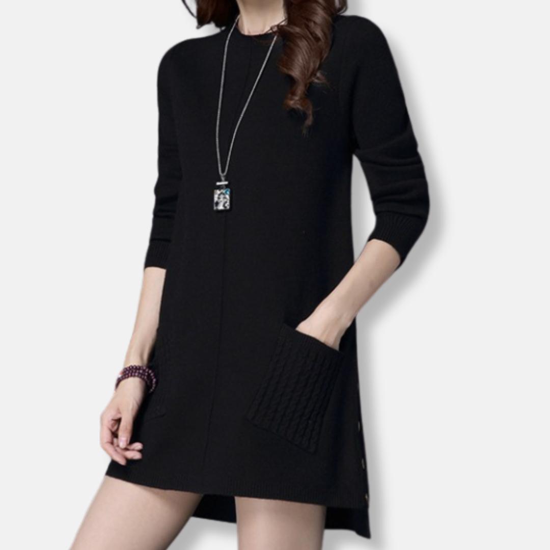 Isabella Relaxed Fit Sweater Dress | Crewneck Long Sleeve Dress