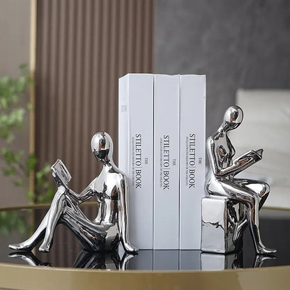 Modern Metal Bookends With Glossy Figurative Design