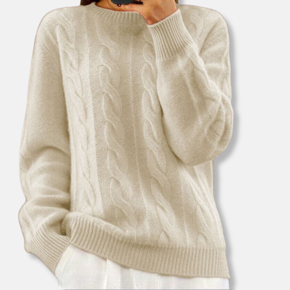 Isla Relaxed Fit Cable Knit Sweater – Crewneck Long Sleeve Design