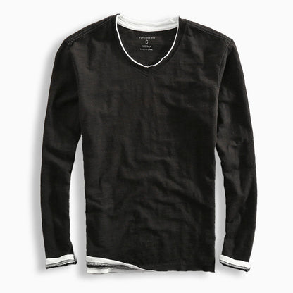 Oliver Slim Fit Long Sleeve T-Shirt | V-Neck Solid Contrast Trim T-Shirt