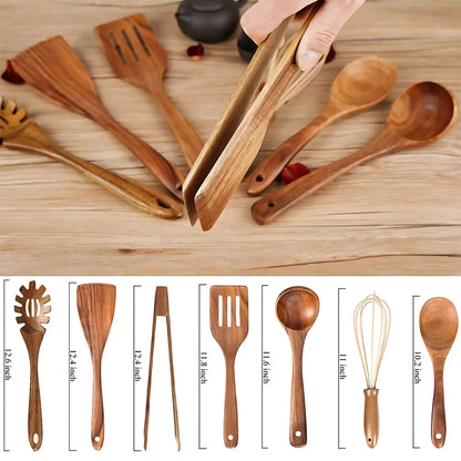 Minimalist Wooden Cooking Utensils Set with Ergonomic Handles