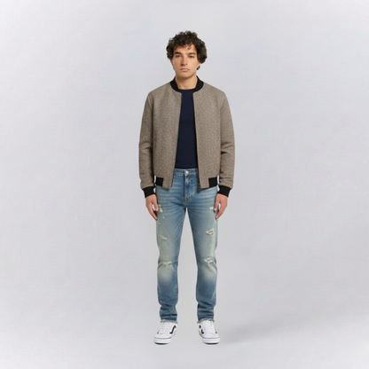 Arthur Regular Fit Bomber Jacket | Geometric Print Ribbed Collar Jacket