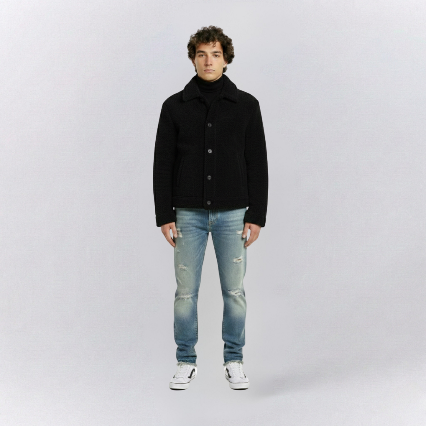 Oscar Relaxed Fit Sherpa Jacket | Collared Button Front Sherpa Jacket